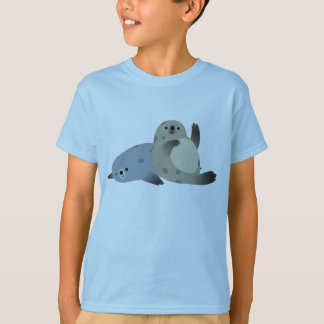 Cute Friendly Cartoon Harbour Seals Kids T-Shirt