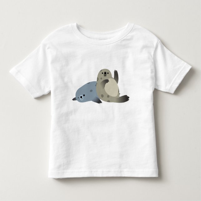 Cute Friendly Cartoon Harbour Seals Ruffle T-Shirt (Front)