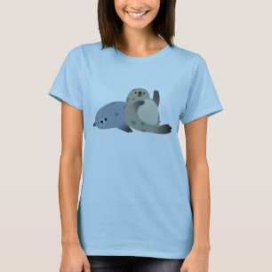 Cute Friendly Cartoon Harbour Seals Women T-Shirt