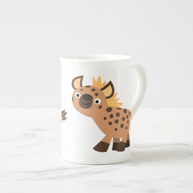Cute Friendly Cartoon Hyena Bone China Mug (Front Right)