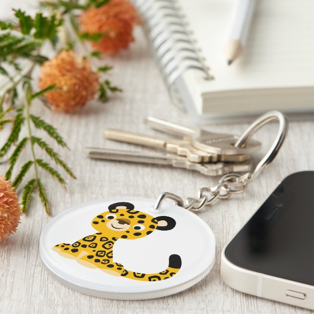 Cute Friendly Cartoon Jaguar Keychain (Front Right)