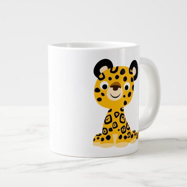 Cute Friendly Cartoon Jaguar Large Coffee Mug (Front Right)