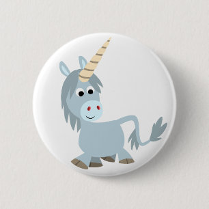 Cute Friendly Cartoon Unicorn Button Badge