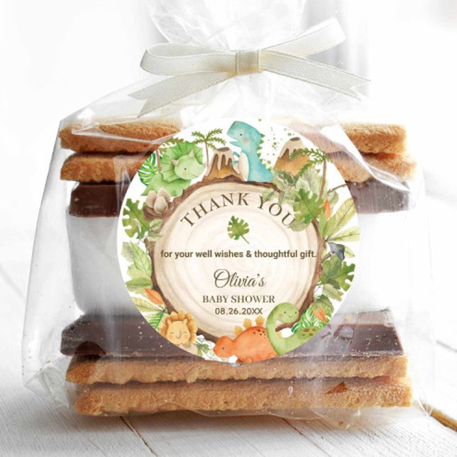 Cute Friendly Dinosaur Baby Shower Birthday Favour Classic Round Sticker (Creator Uploaded)