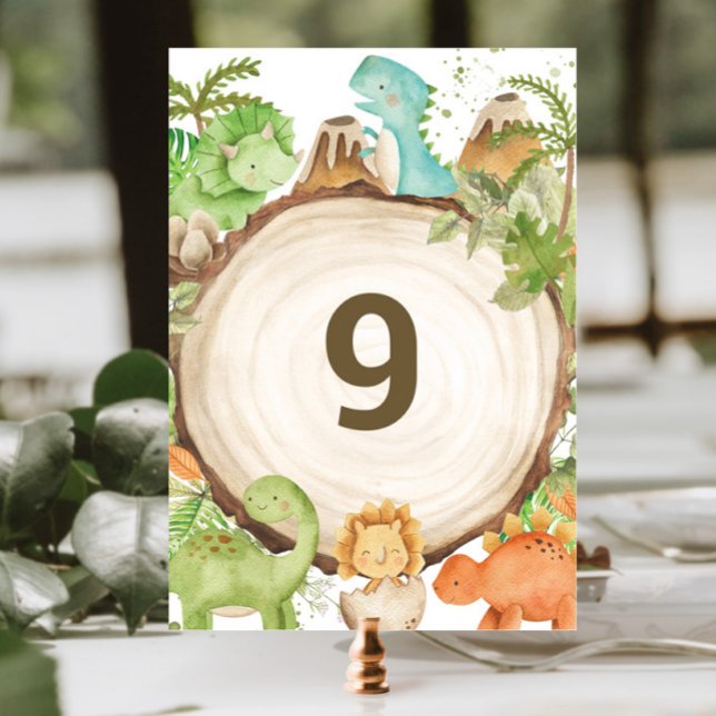 Cute Friendly Dinosaurs 1st Birthday Baby Shower Table Number (Creator Uploaded)