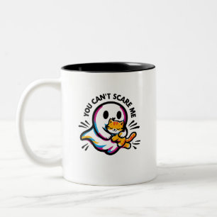 Cute Friendly Ghost and Cat Whimsical HalloweenMug Two-Tone Coffee Mug