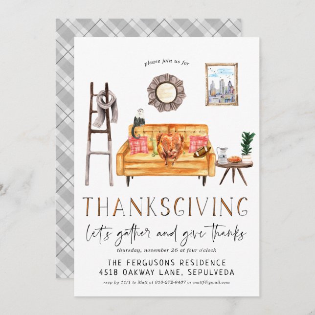 Cute Friendsgiving Thanksgiving Dinner Invitation (Front/Back)