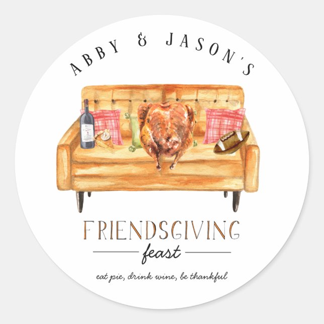 Cute Friendsgiving Thanksgiving Dinner Thank You Classic Round Sticker (Front)