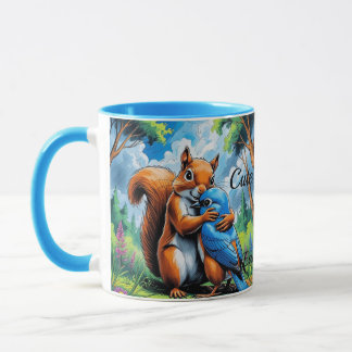 Cute Friendship Between Squirrel and Bluebird Mug