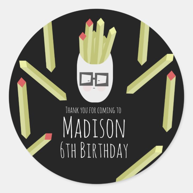 Cute Fries Restaurant Birthday Party   Classic Round Sticker (Front)