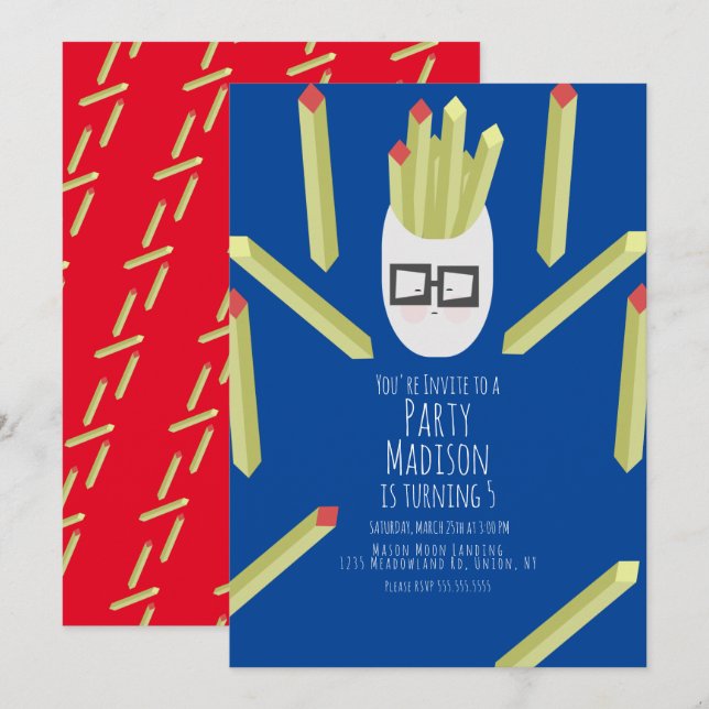 Cute Fries Restaurant Birthday Party  Invitation (Front/Back)