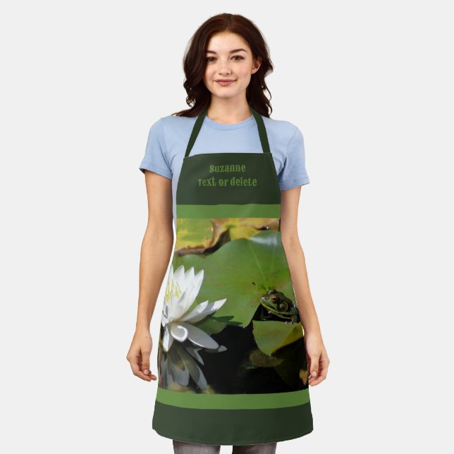 Cute Frog Admiring Lotus Flower Personalised Apron (Worn)