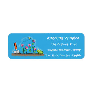 Cute frog and bee in garden cartoon illustration