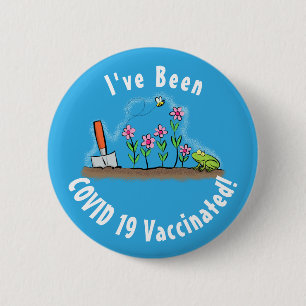 Cute frog and bee in garden cartoon illustration 6 cm round badge