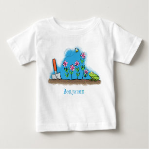 Cute frog and bee in garden cartoon illustration baby T-Shirt
