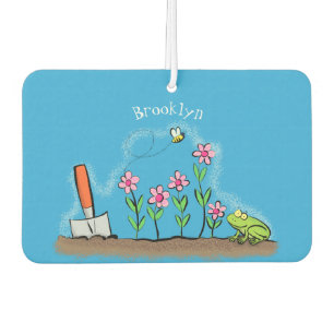 Cute frog and bee in garden cartoon illustration car air freshener