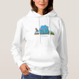 Cute frog and bee in garden cartoon illustration hoodie