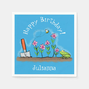 Cute frog and bee in garden cartoon illustration napkin
