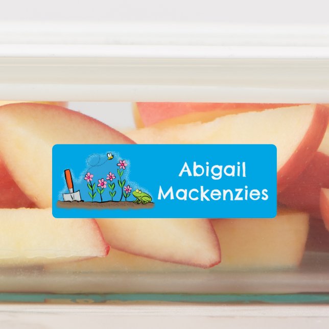 Cute frog and bee in garden cartoon personalised  (Affixed)