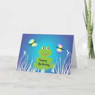 Cute frog and butterfly.Happy Birthday Card