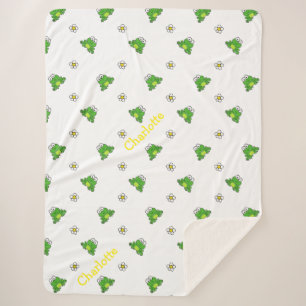 Cute Frog and Flower Sherpa Blanket