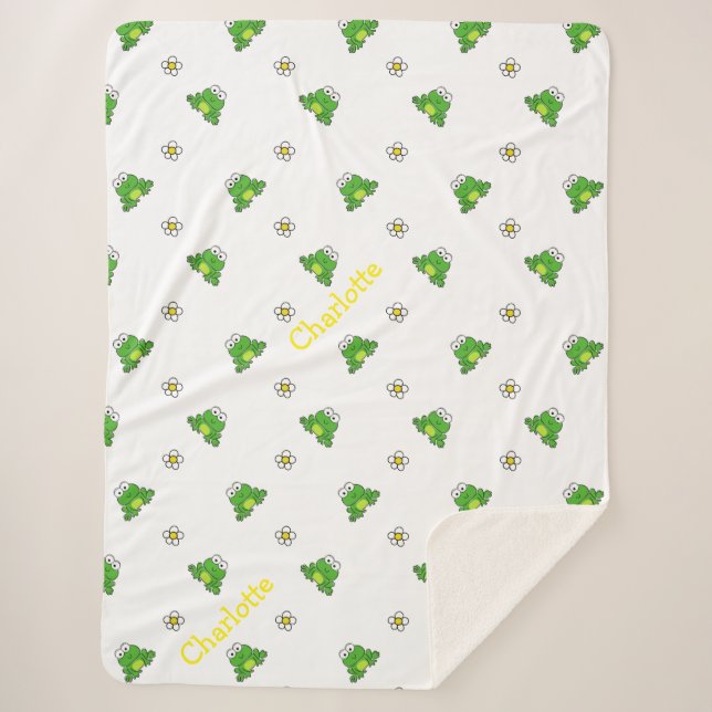 Cute Frog and Flower Sherpa Blanket (Front)