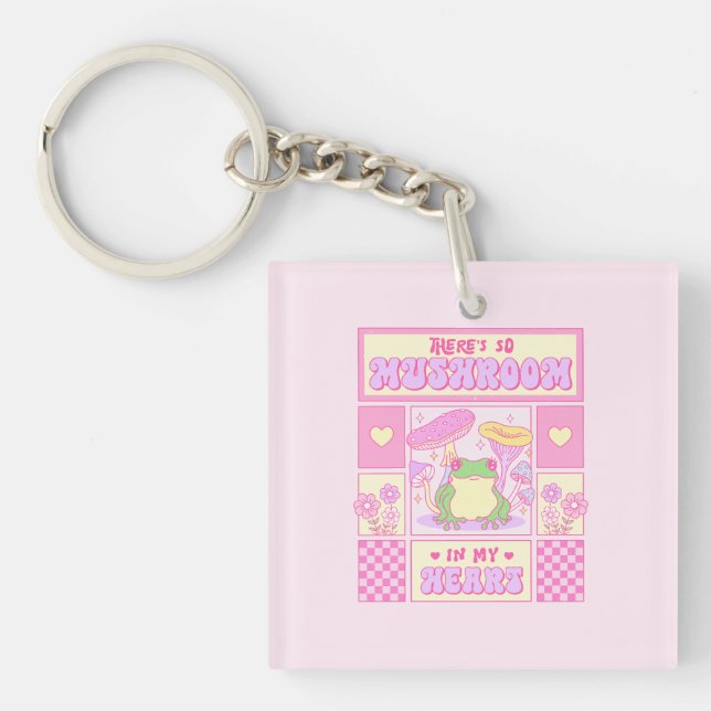 Cute Frog and Mushroom - Funny Romantic Key Ring (Front)