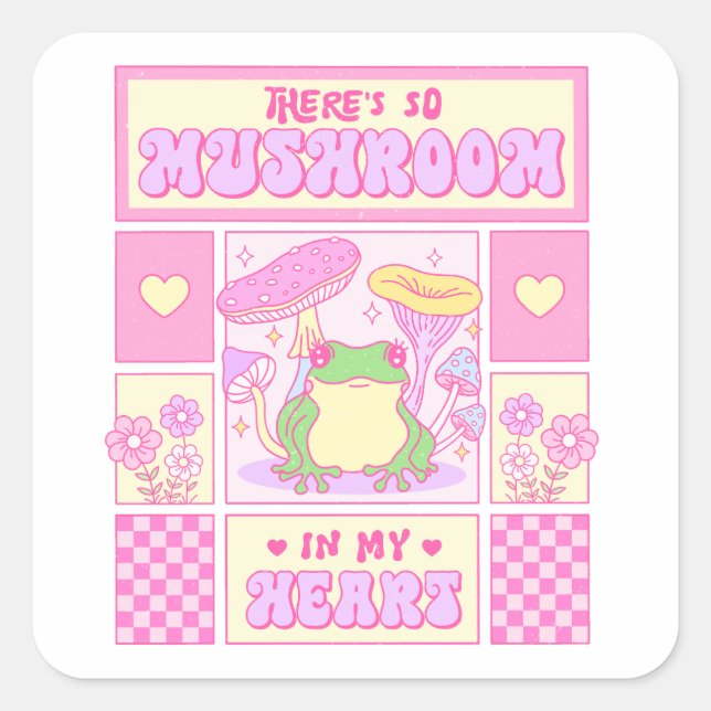 Cute Frog and Mushroom - Funny Romantic Square Sticker (Front)