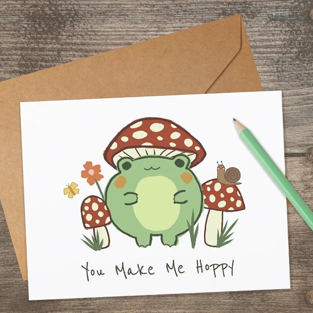 Cute Frog and Mushroom | You Make Me Hoppy  Card (Creator Uploaded)