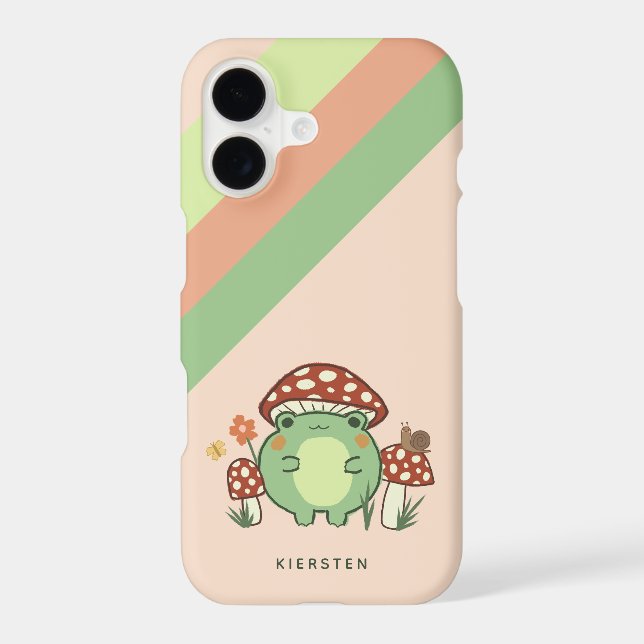 Cute Frog and Mushrooms Cartoon | Name iPhone Case (Back)