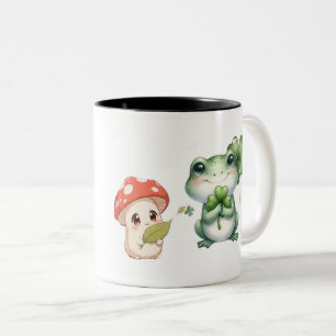 Cute Frog and Mushrooms Cottage Core Name Coffee Two-Tone Coffee Mug