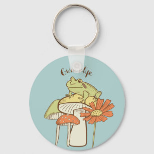 Cute Frog and Mushrooms Cottagecore Personalised Key Ring