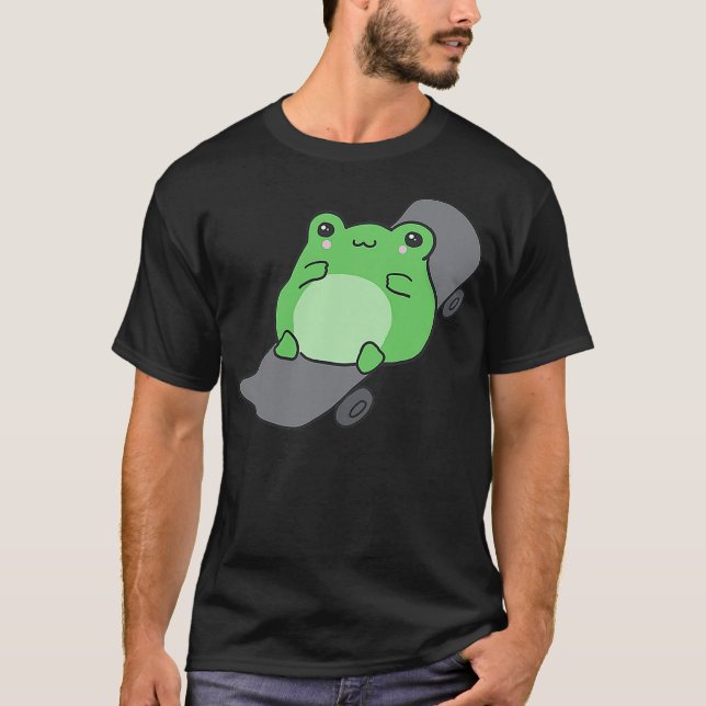 Cute Frog and Skateboard Kawaii Aesthetic Frog T-Shirt (Front)