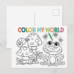 Cute Frog and Snail Colouring Page Postcard
