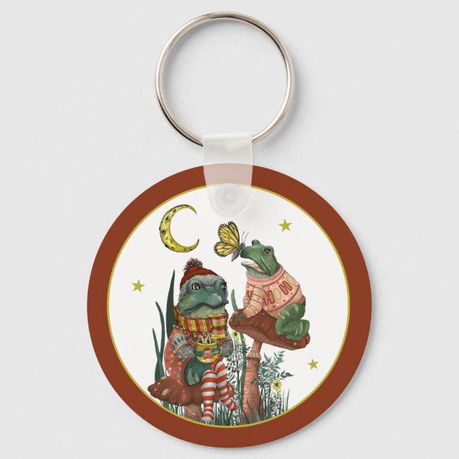 Cute Frog and Toad Merry Mushroom Christmas  Keych Key Ring (Front)