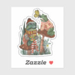 Cute Frog and Toad Merry Mushroom Christmas  Stick<br><div class="desc">Adorable Christmas cottagecore aesthetic stickers  featuring a hand-painted illustration of a frog and toad wearing ugly Christmas sweaters and enjoying a hot cup of cocoa atop two mushrooms.</div>