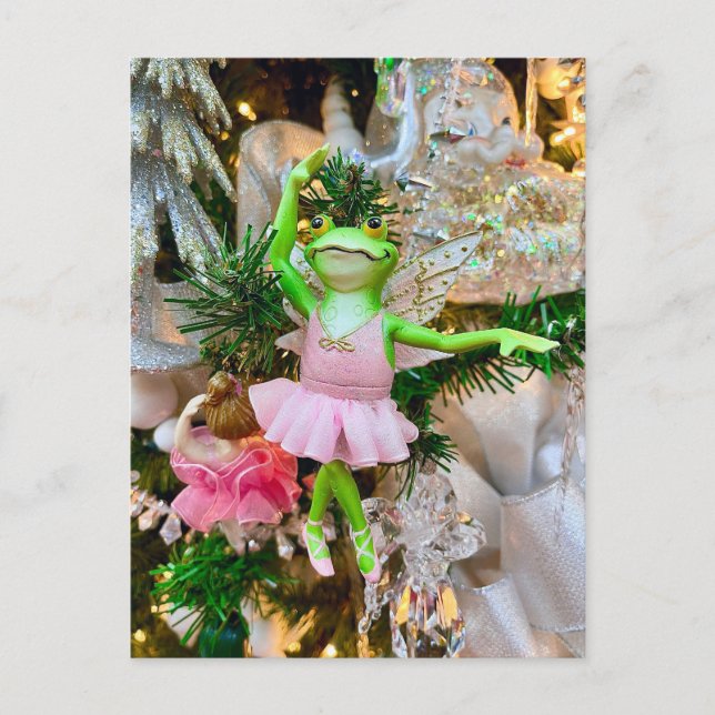Cute Frog Ballerina Christmas Tree Postcard (Front)