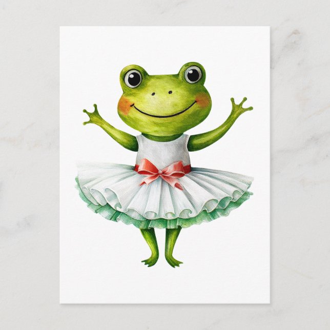 Cute frog ballerina dancing ballet. holiday postcard (Front)