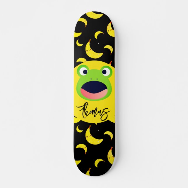 Cute Frog Banana Pattern Skateboard (Front)
