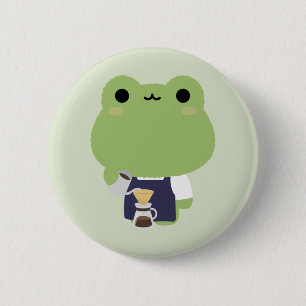 Cute Frog Barista 6 Cm Round Badge