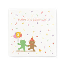 Cute Frog & Bear Birthday Party Cocktail Napkins