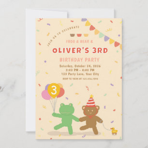 Cute Frog & Bear Birthday Party Invitation