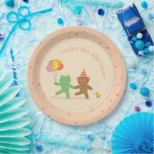 Cute Frog & Bear Birthday Party Plate