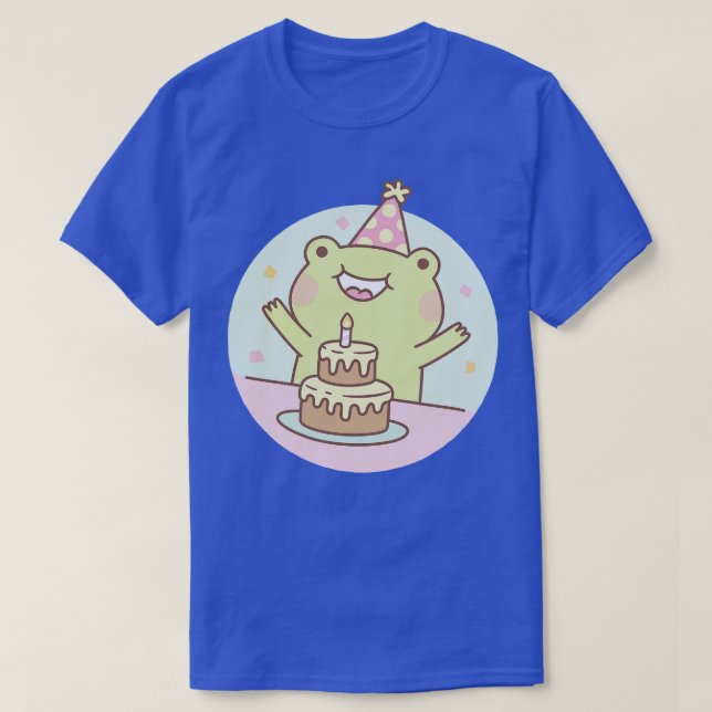 Cute Frog Birthday Party And Cake T-Shirt (Design Front)
