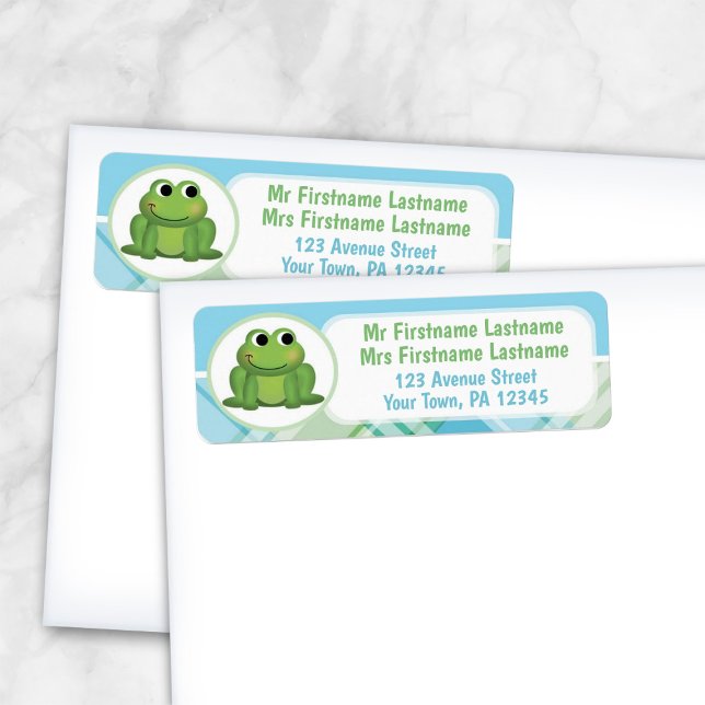 Cute Frog Blue and Green Plaid Address Labels (Creator Uploaded)