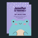 Cute Frog Cartoon Purple Kids Birthday Invitation<br><div class="desc">Cute design for kids,  boys or girls who love animals. Perfect for safari animal theme birthday party or zoo party. You can customise the wording to fit other occasions.</div>
