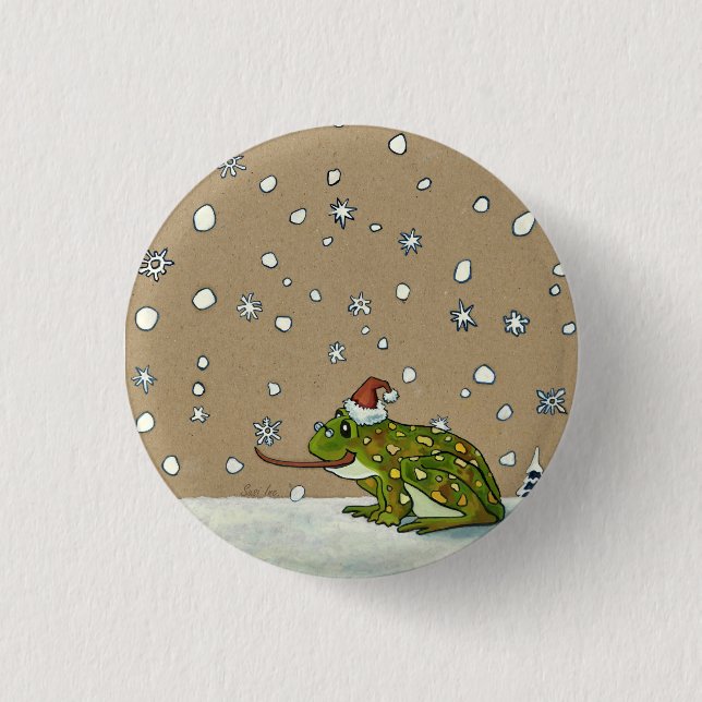 Cute Frog Catching Snowflake with Tongue 3 Cm Round Badge (Front)