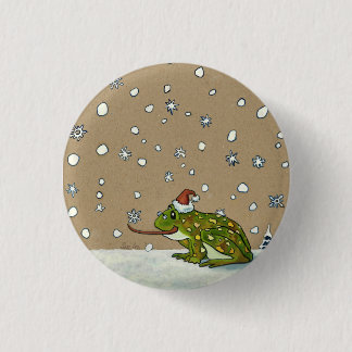 Cute Frog Catching Snowflake with Tongue 3 Cm Round Badge