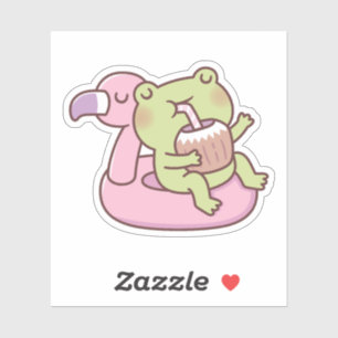 Cute Frog Chilling On Flamingo Pool Float