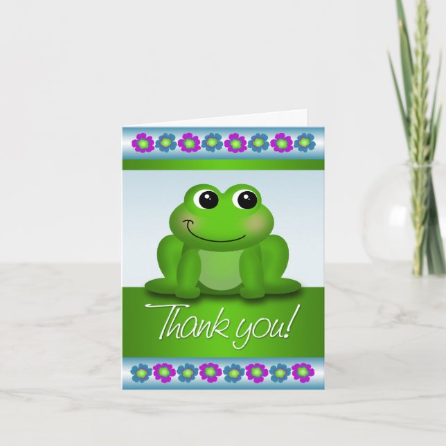 Cute Frog Colourful Floral Thank You Note Card (Front)